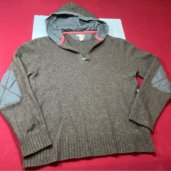 Carbon2Cobalt gray wool Sweater elbow patches Brown Lambswool Nylon Hoodie ¼ Zip - Picture 8 of 12